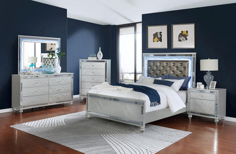 Gunnison 4-piece Queen Bedroom Set with LED Lighting Silver Metallic - 223211Q-S4 - Luna Furniture