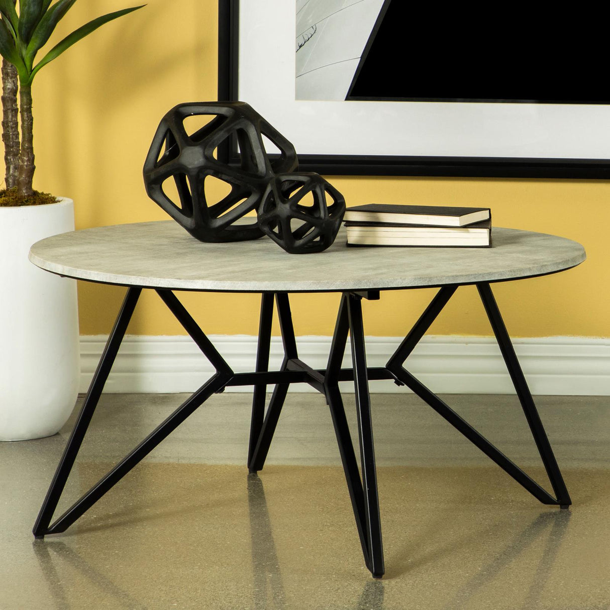 Hadi Cement/Gunmetal Round Coffee Table with Hairpin Legs from Coaster - Luna Furniture