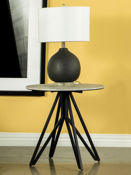 Hadi Round End Table with Hairpin Legs Cement/Gunmetal from Coaster - Luna Furniture