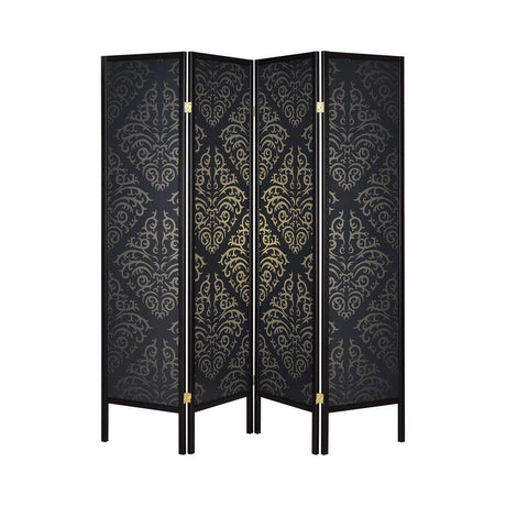 Haidera 4-panel Damask Pattern Folding Screen Black - 901632 - Luna Furniture