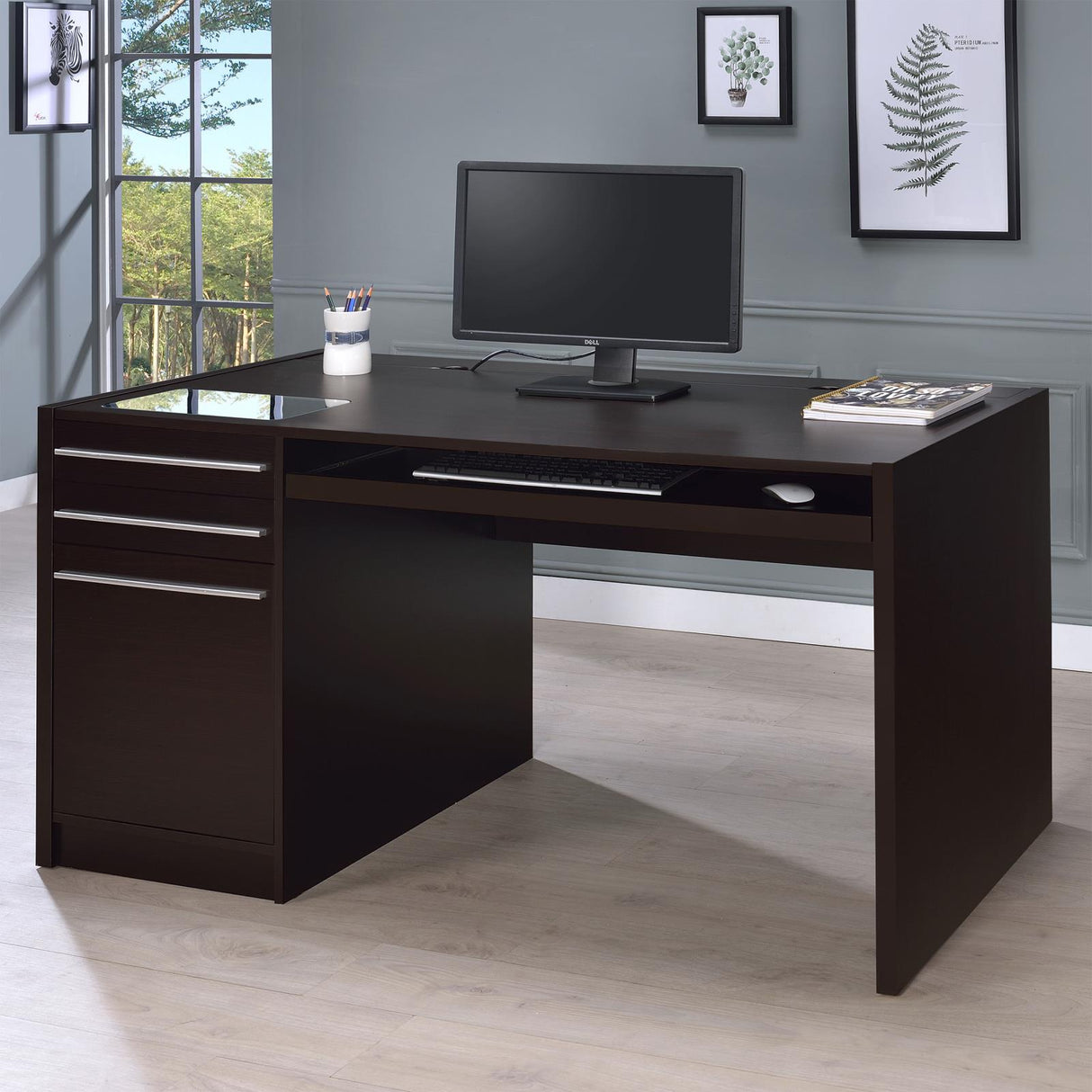 Halston Cappuccino 3-Drawer Connect-it Office Desk from Coaster - Luna Furniture