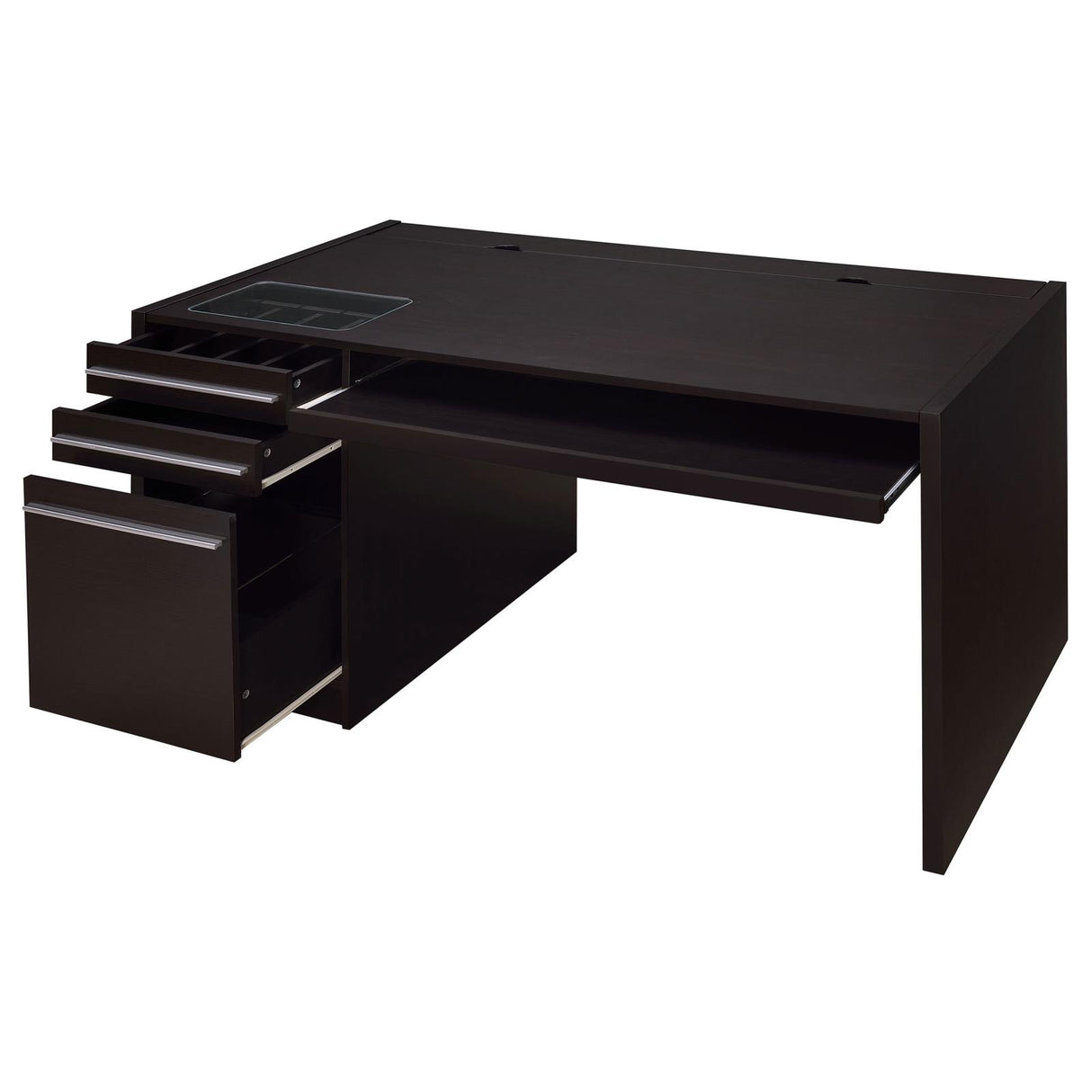 Halston Cappuccino 3-Drawer Connect-it Office Desk from Coaster - Luna Furniture