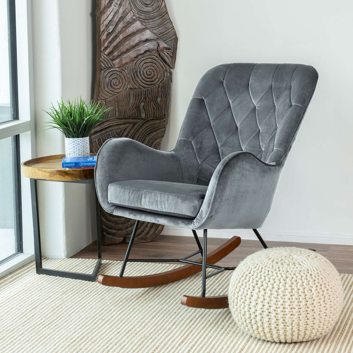 Hannah Mid Century Modern Rocking Chair in Dark Grey - AFC00166 - Luna Furniture