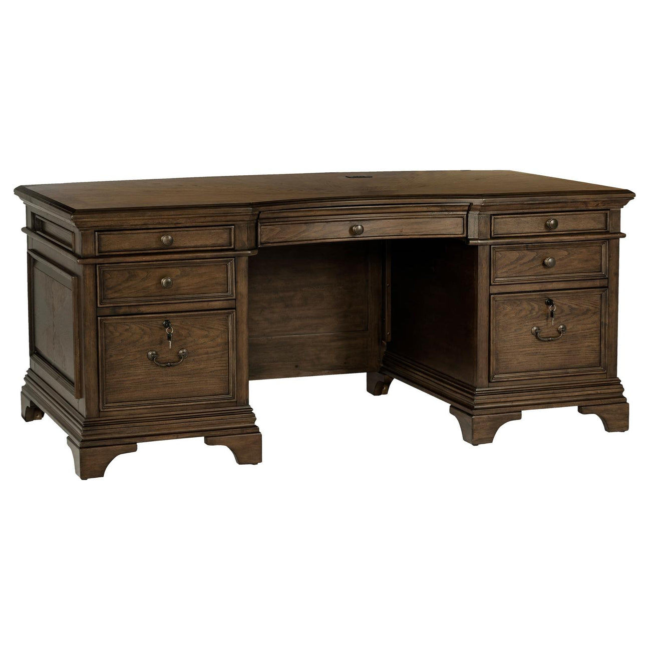 Hartshill Burnished Oak Executive Desk with File Cabinets from Coaster - Luna Furniture