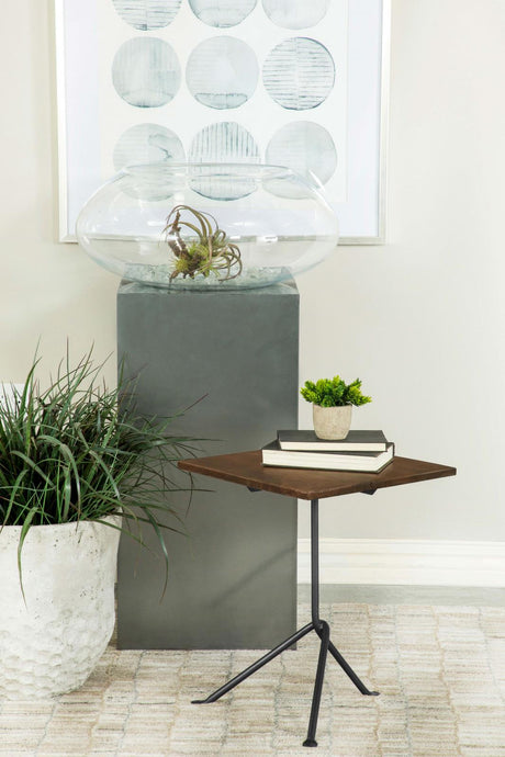 Heitor Dark Brown/Gunmetal Square Accent Table with Tripod Legs from Coaster - Luna Furniture