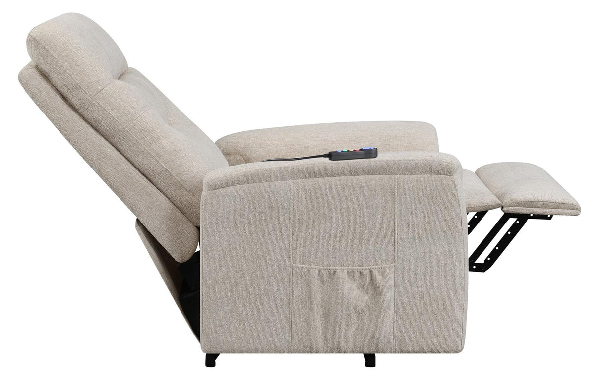 Henrietta Power Lift Recliner with Storage Pocket Beige - 609405P - Luna Furniture