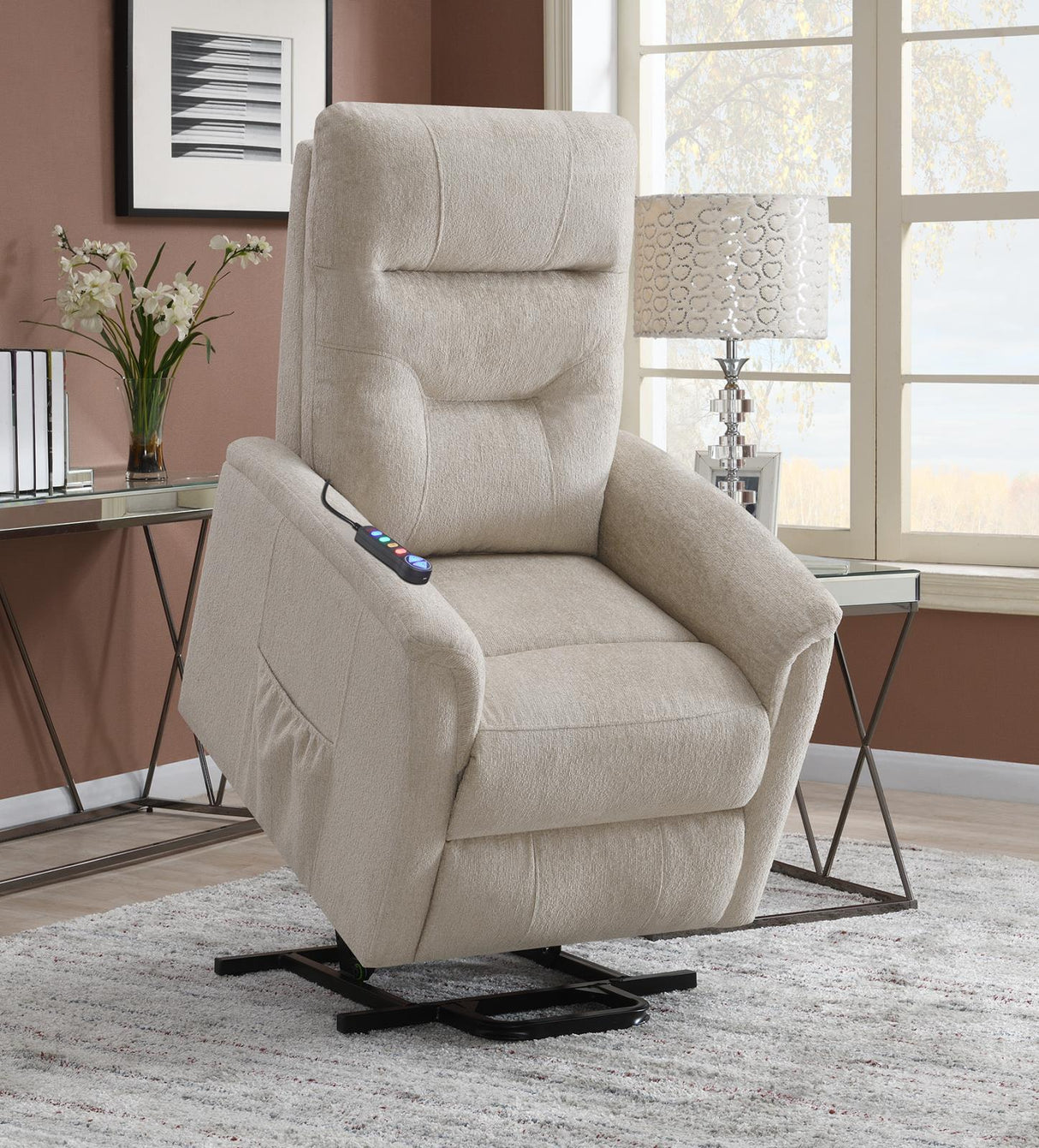 Henrietta Power Lift Recliner with Storage Pocket Beige - 609405P - Luna Furniture