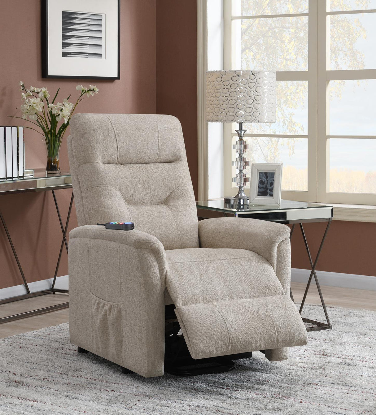 Henrietta Power Lift Recliner with Storage Pocket Beige - 609405P - Luna Furniture