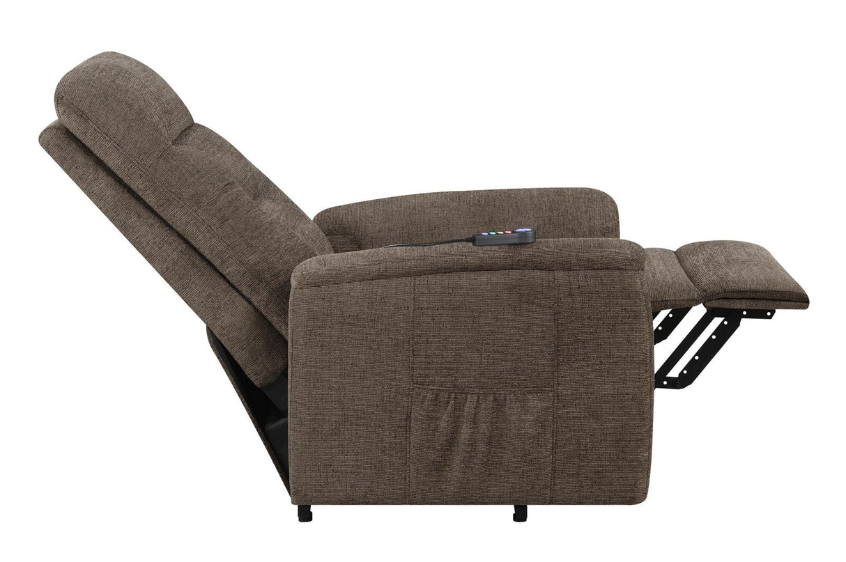 Henrietta Power Lift Recliner with Storage Pocket Brown - 609404P - Luna Furniture