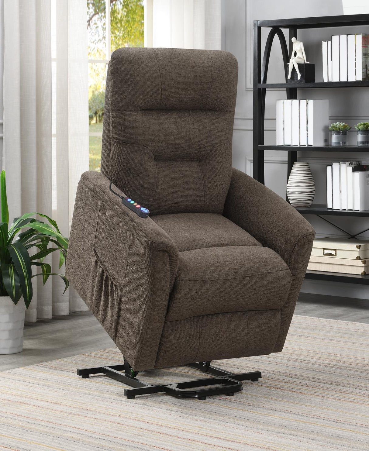 Henrietta Power Lift Recliner with Storage Pocket Brown - 609404P - Luna Furniture