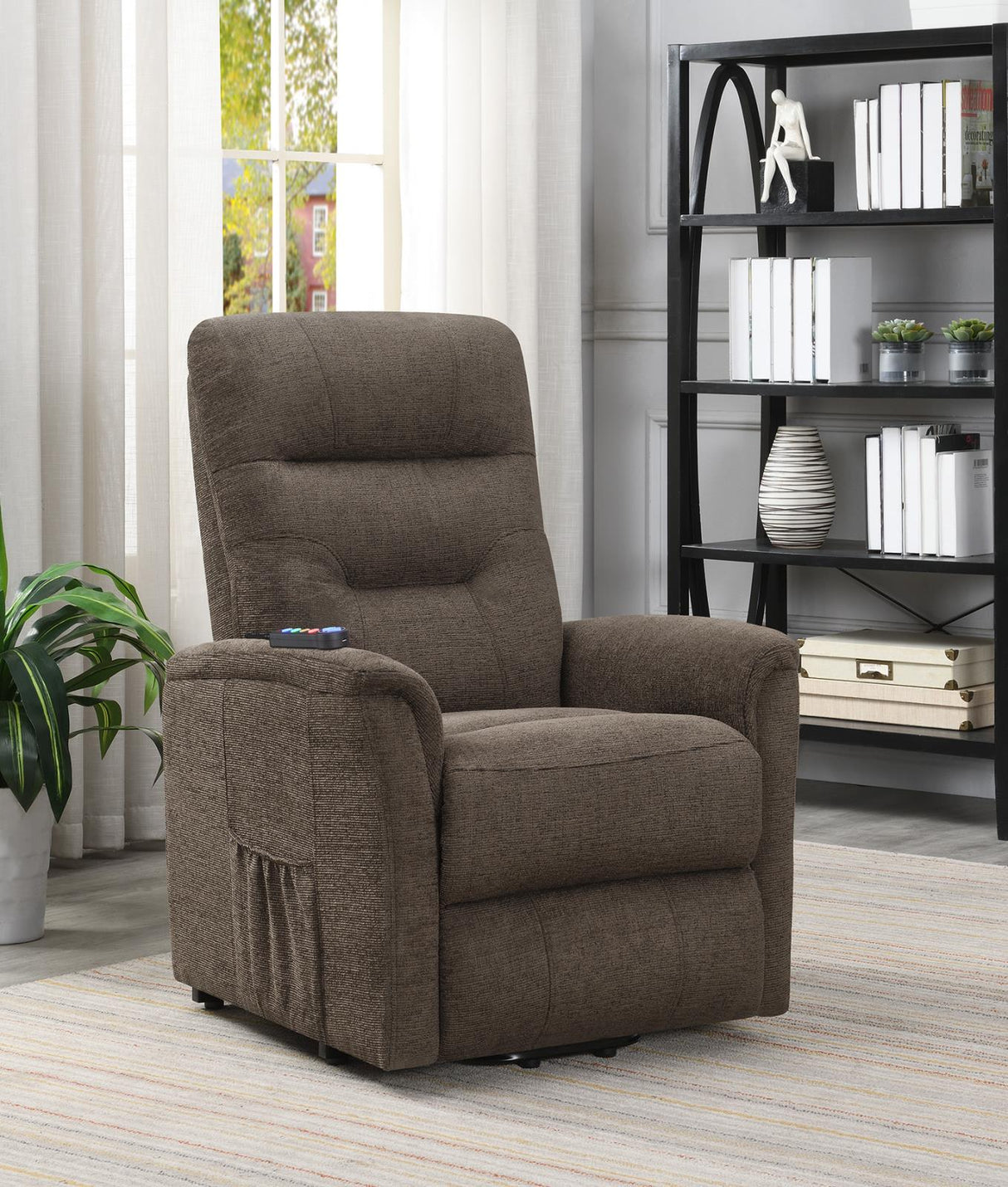 Henrietta Power Lift Recliner with Storage Pocket Brown - 609404P - Luna Furniture