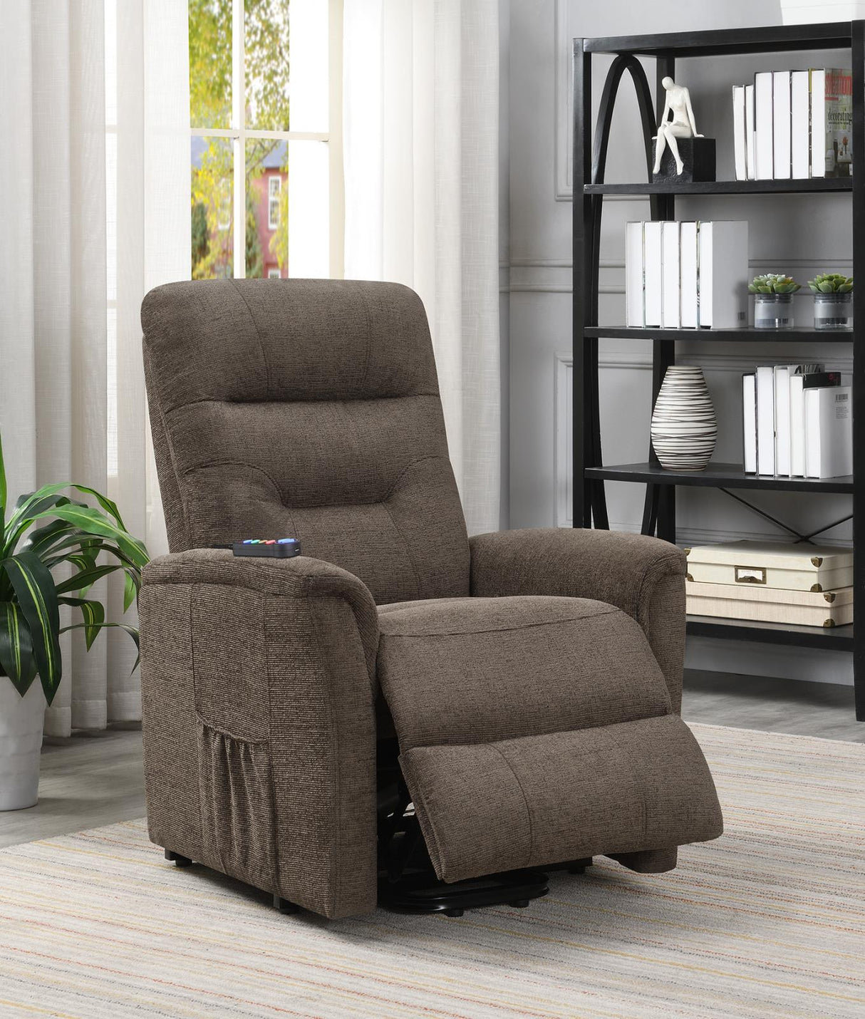 Henrietta Power Lift Recliner with Storage Pocket Brown - 609404P - Luna Furniture