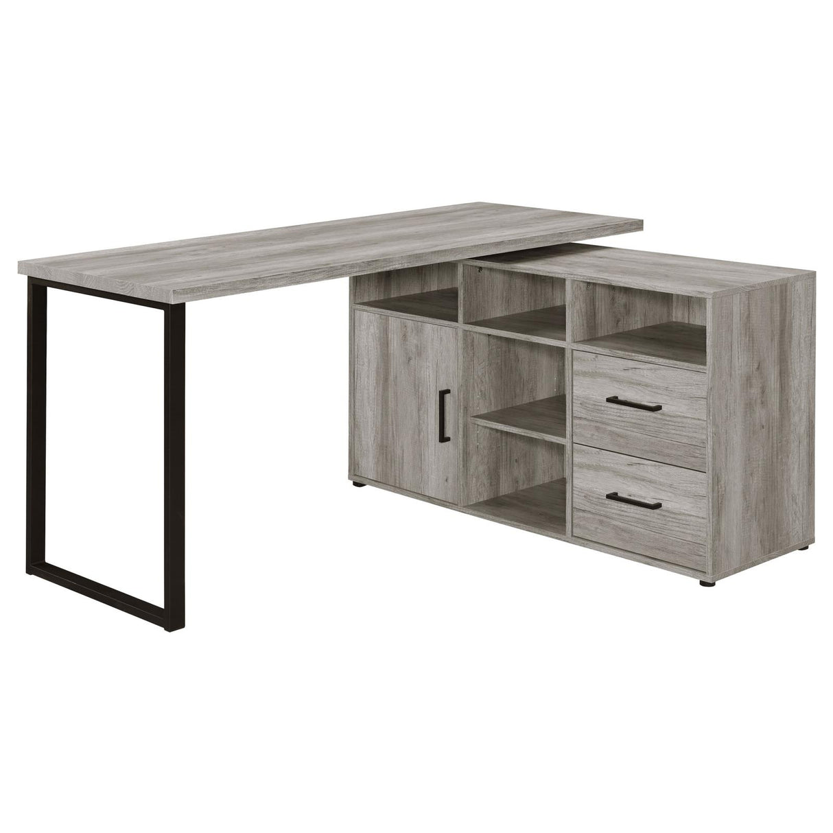 Hertford Gray Driftwood L-shape Office Desk with Storage from Coaster - Luna Furniture