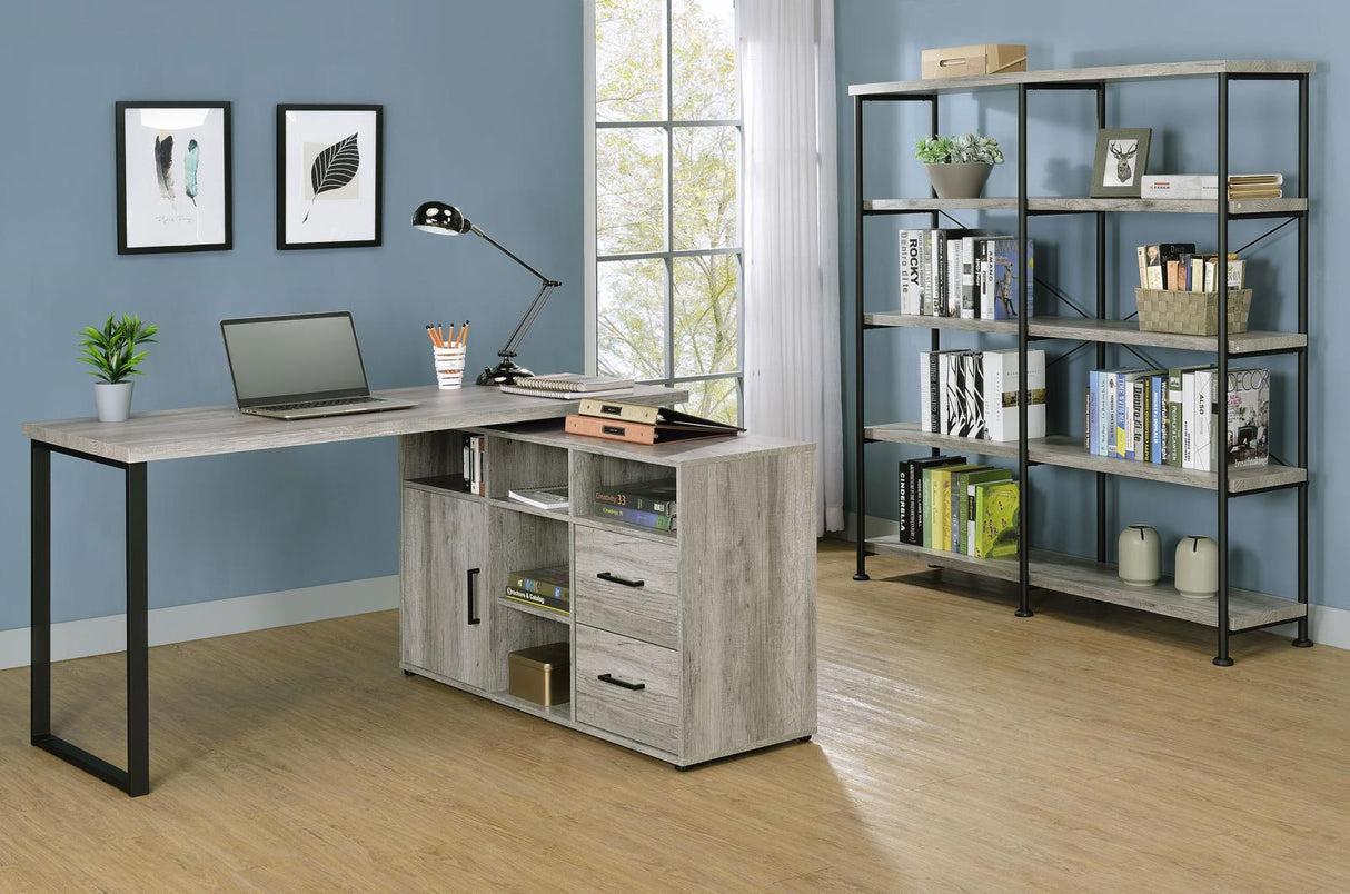 Hertford Gray Driftwood L-shape Office Desk with Storage from Coaster - Luna Furniture