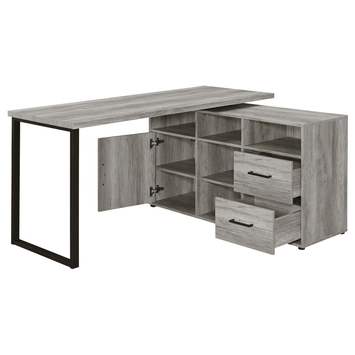 Hertford Gray Driftwood L-shape Office Desk with Storage from Coaster - Luna Furniture