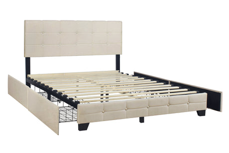 Capitone Beige Full Platform Bed with Side Drawer Storage from Happy Homes - Luna Furniture