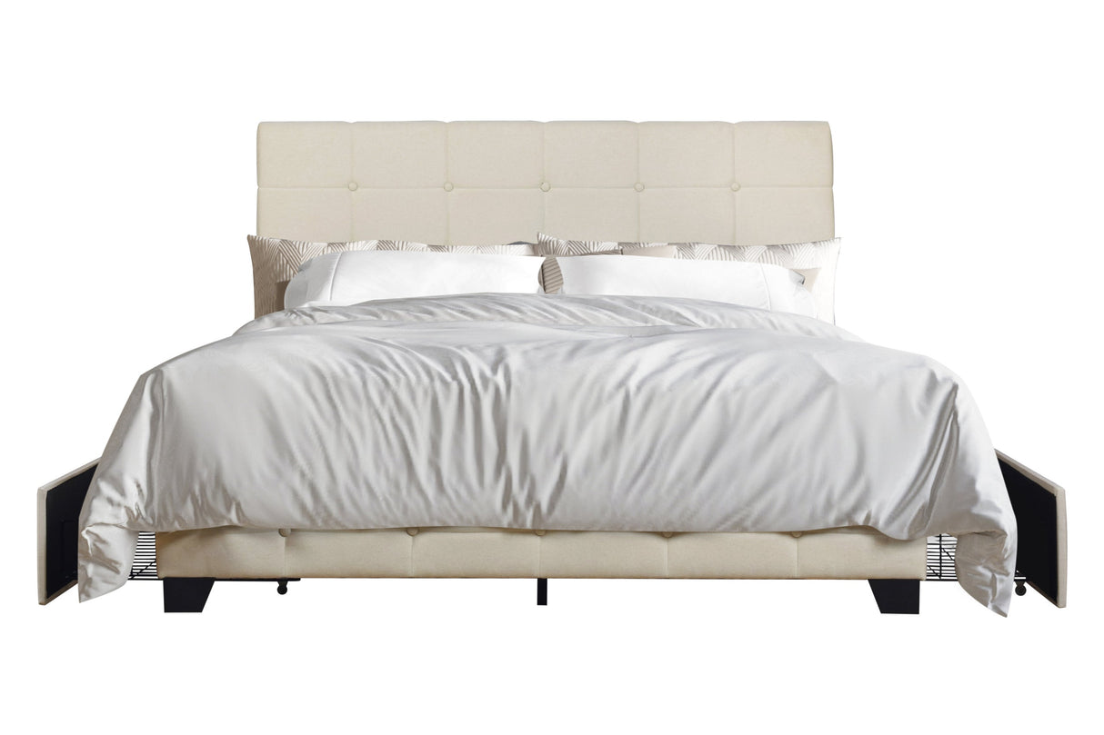 Capitone Beige Queen Platform Bed with Side Drawer Storage from Happy Homes - Luna Furniture