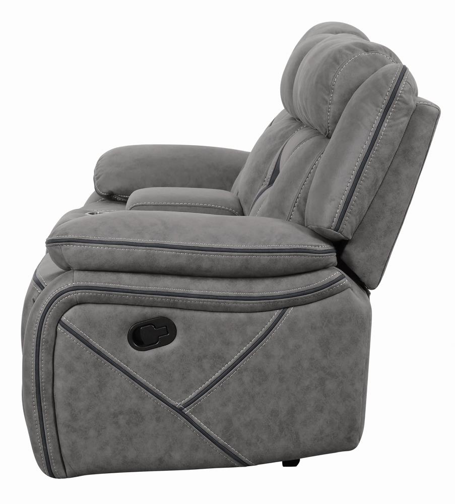 Higgins Pillow Top Arm Motion Loveseat with Console Gray from Coaster - Luna Furniture