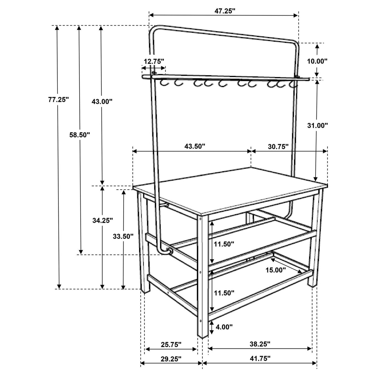 Hollis Kitchen Island Counter Height Table with Pot Rack Brown and White from Coaster - Luna Furniture