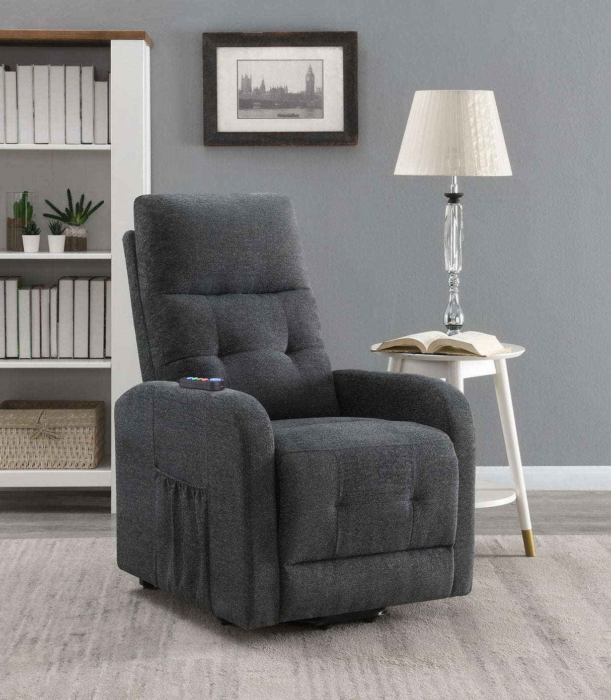 Howie Tufted Upholstered Power Lift Recliner Charcoal - 609403P - Luna Furniture