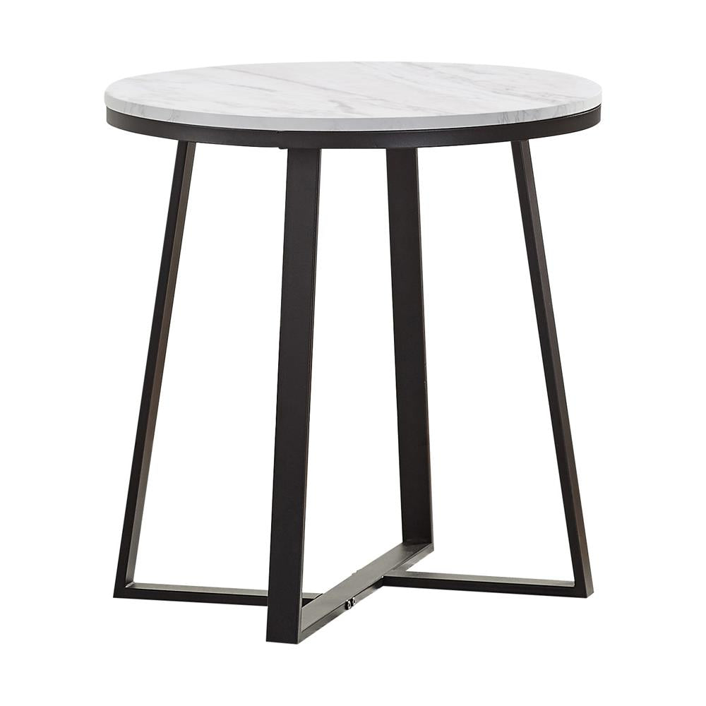 Hugo Metal Base Round End Table White/Matte Black from Coaster - Luna Furniture