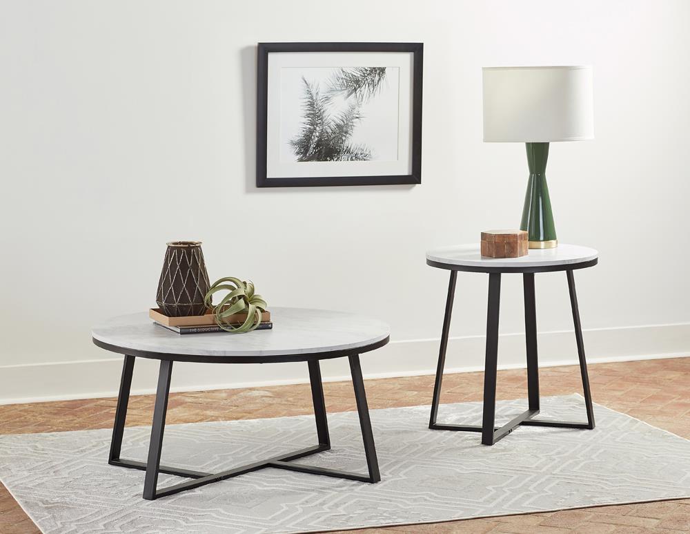 Hugo White/Matte Black Round Coffee Table from Coaster - Luna Furniture