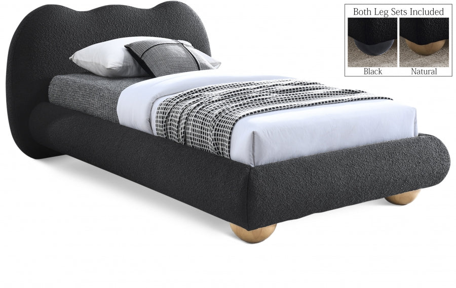 Hyde Boucle Fabric Twin Twin Bed (3 Boxes) Black from Meridian - Luna Furniture