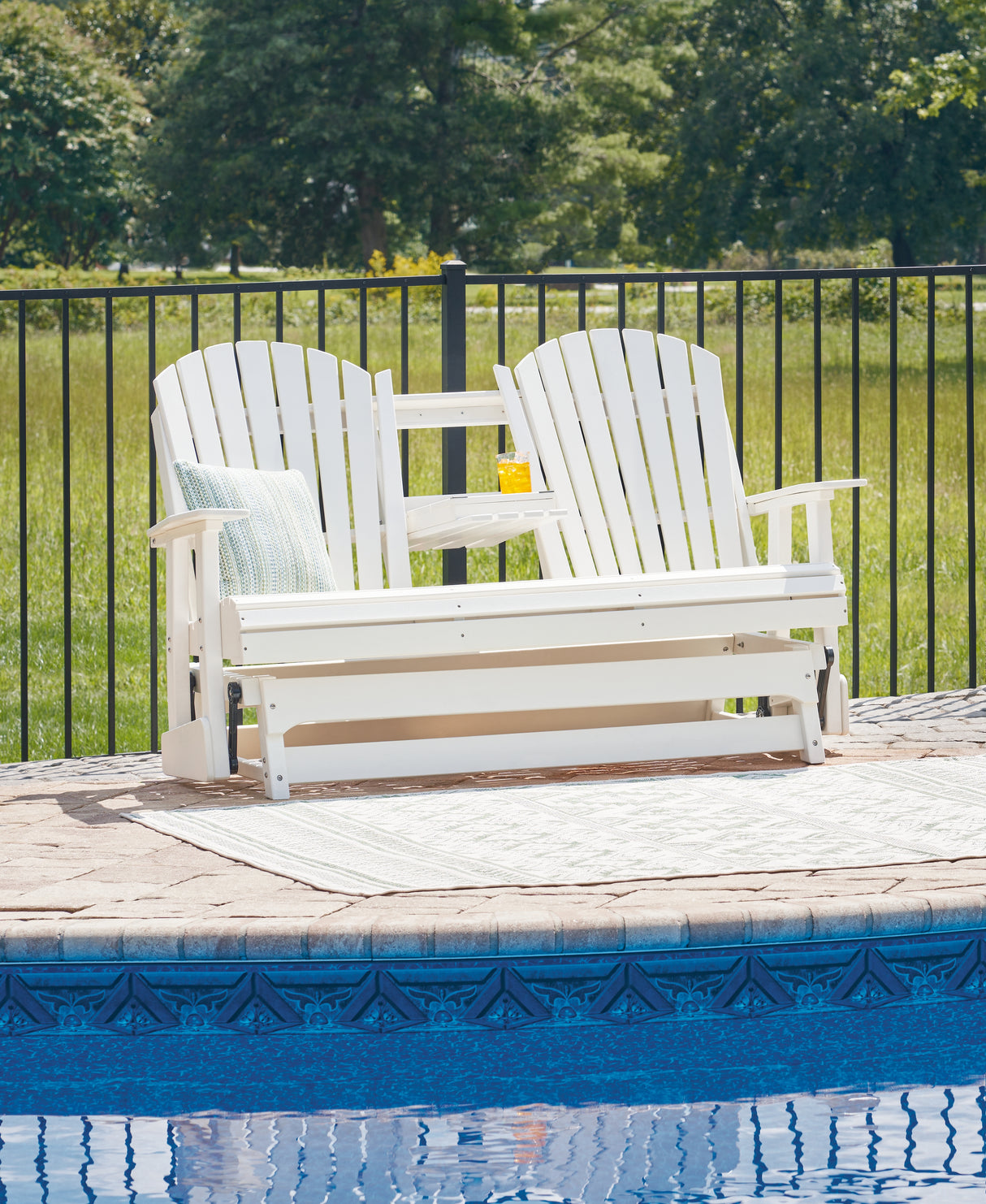 Hyland wave White Outdoor Glider Loveseat from Ashley - Luna Furniture