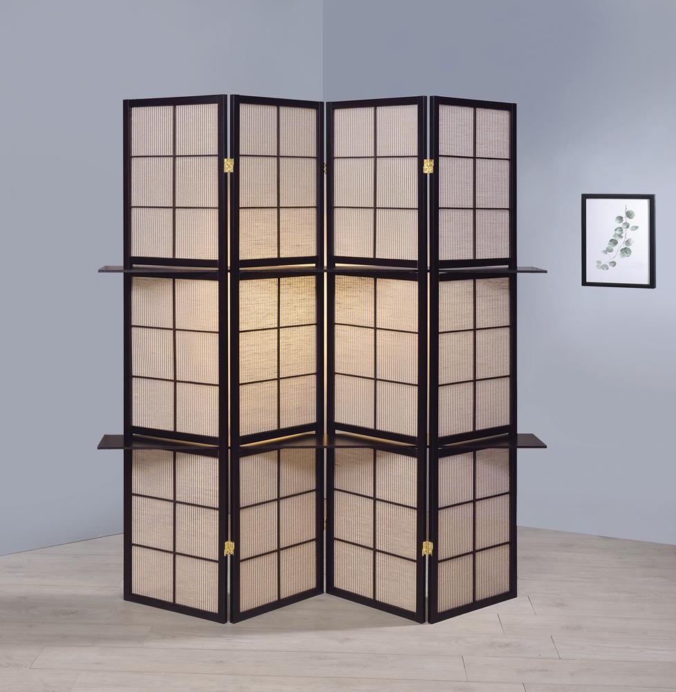 Iggy 4-Panel Folding Screen with Removable Shelves Tan/Cappuccino from Coaster - Luna Furniture