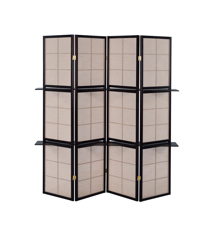 Iggy 4-Panel Folding Screen with Removable Shelves Tan/Cappuccino from Coaster - Luna Furniture