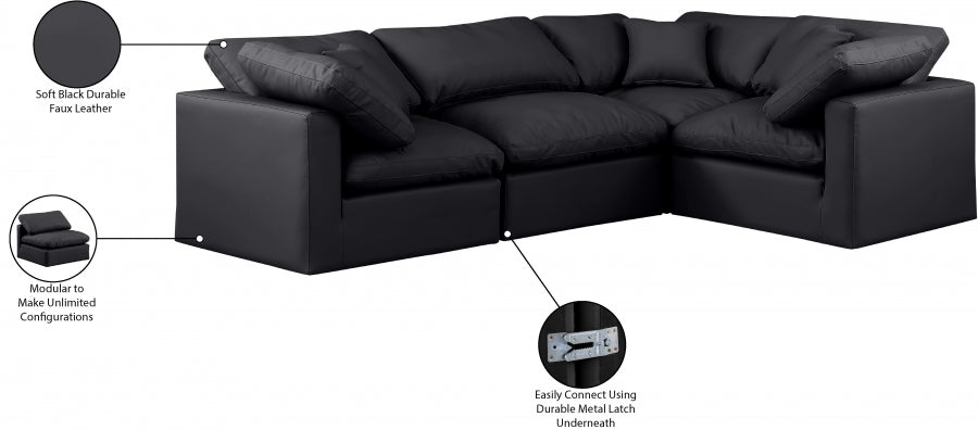 Indulge Faux Leather Sectional Black from Meridian - Luna Furniture