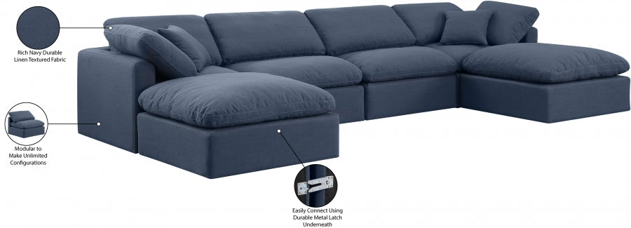 Indulge Linen Textured Fabric Sectional Blue from Meridian - Luna Furniture