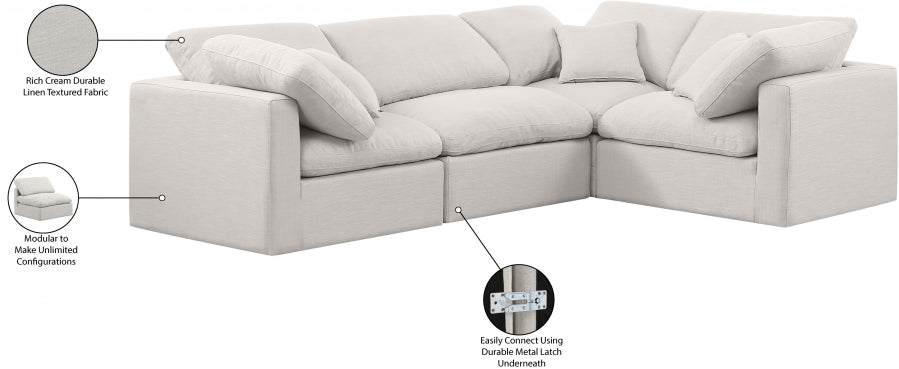 Indulge Linen Textured Fabric Sectional Cream from Meridian - Luna Furniture