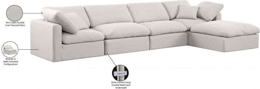 Indulge Linen Textured Fabric Sectional Cream from Meridian - Luna Furniture