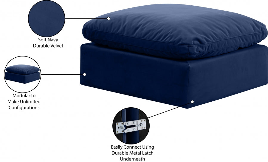 Indulge Velvet Ottoman Blue from Meridian - Luna Furniture