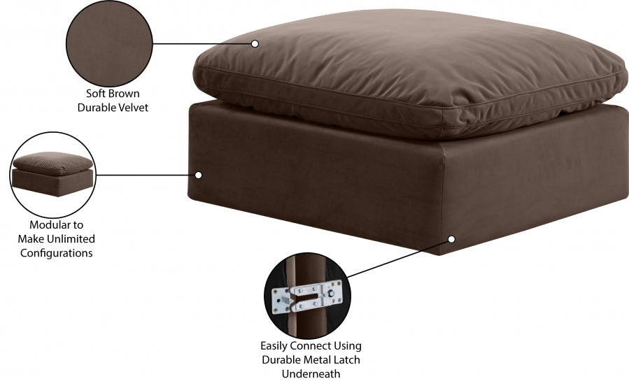 Indulge Velvet Ottoman Brown from Meridian - Luna Furniture