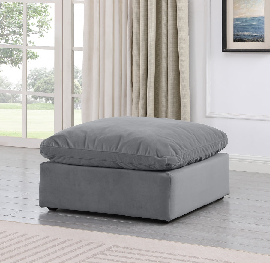 Indulge Velvet Ottoman Grey from Meridian - Luna Furniture