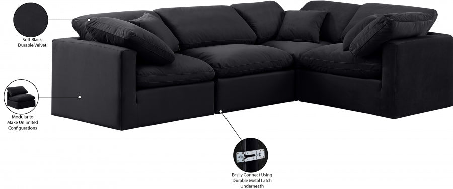 Indulge Velvet Sectional Black from Meridian - Luna Furniture