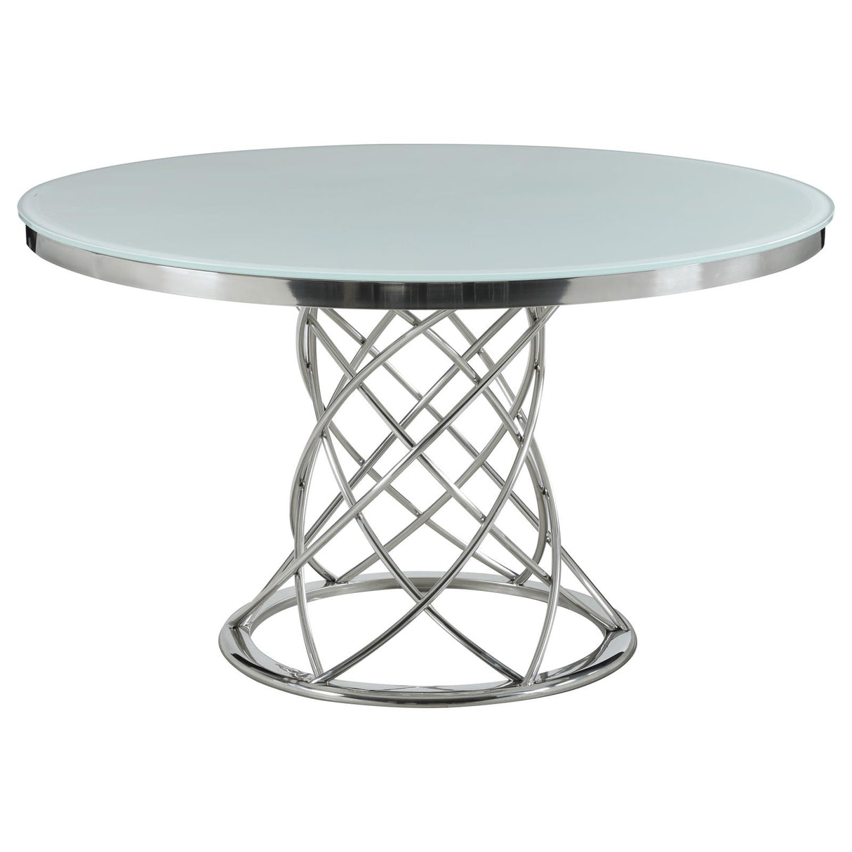 Irene White/Chrome 5-Piece Round Glass Top Dining Set from Coaster - Luna Furniture