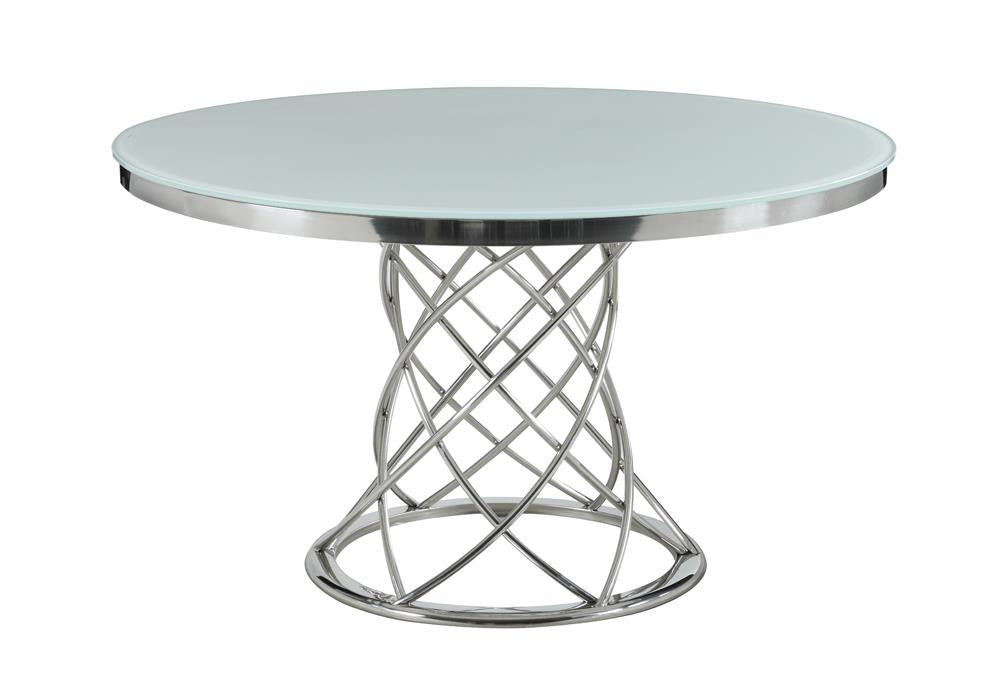 Irene White/Chrome Round Glass Top Dining Table from Coaster - Luna Furniture