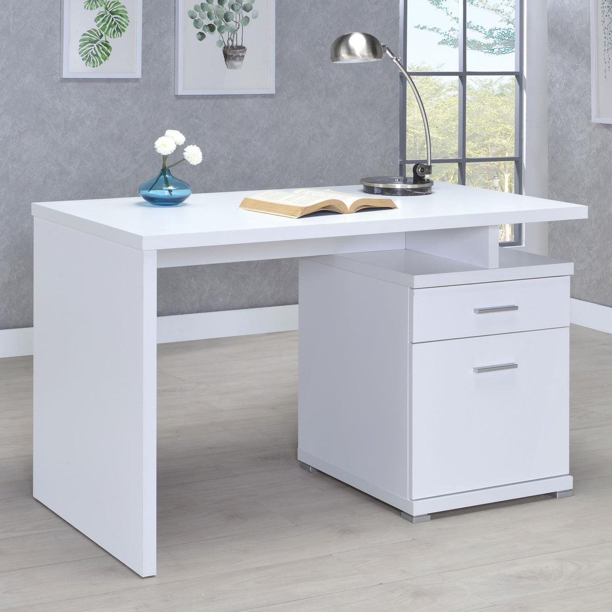 Irving White 2-Drawer Office Desk with Cabinet from Coaster - Luna Furniture