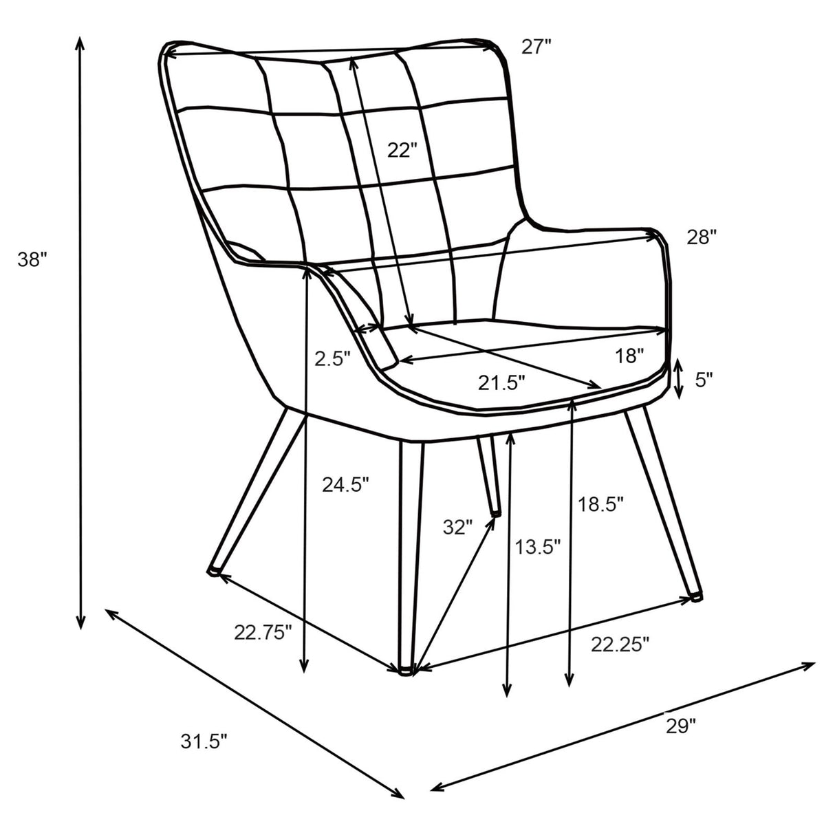 Isla Upholstered Flared Arms Accent Chair with Grid Tufted from Coaster - Luna Furniture