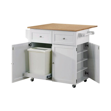 Jalen Natural Brown/White 3-Door Kitchen Cart with Casters from Coaster - Luna Furniture