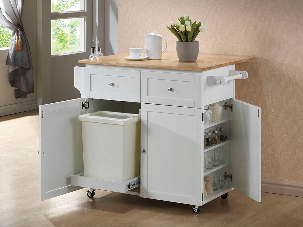 Jalen Natural Brown/White 3-Door Kitchen Cart with Casters from Coaster - Luna Furniture