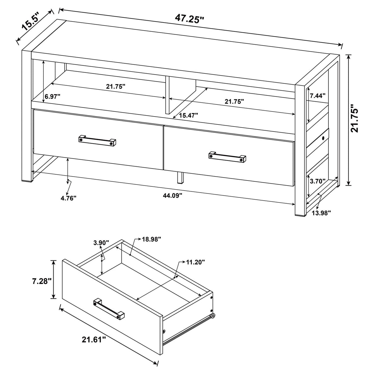 James 2-drawer Composite Wood 48" TV Stand Antique Pine from Coaster - Luna Furniture