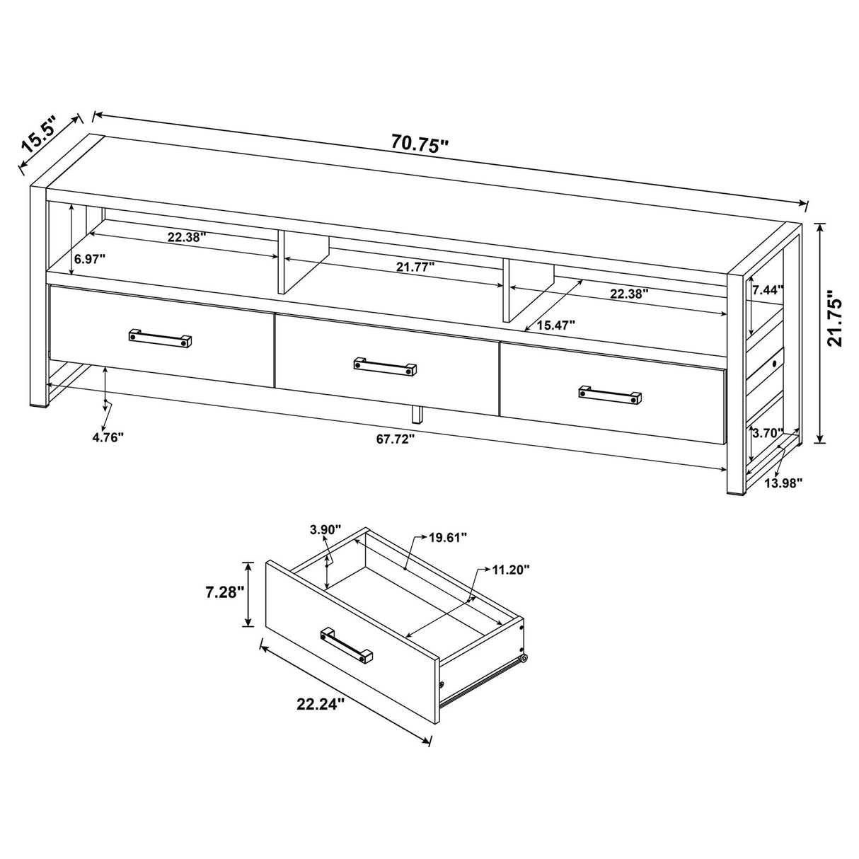 James 3-drawer Composite Wood 71" TV Stand Antique Pine - 704273 - Luna Furniture