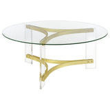 Janessa Round Glass Top Coffee Table With Acrylic Legs Clear and Matte Brass - 710068 - Luna Furniture