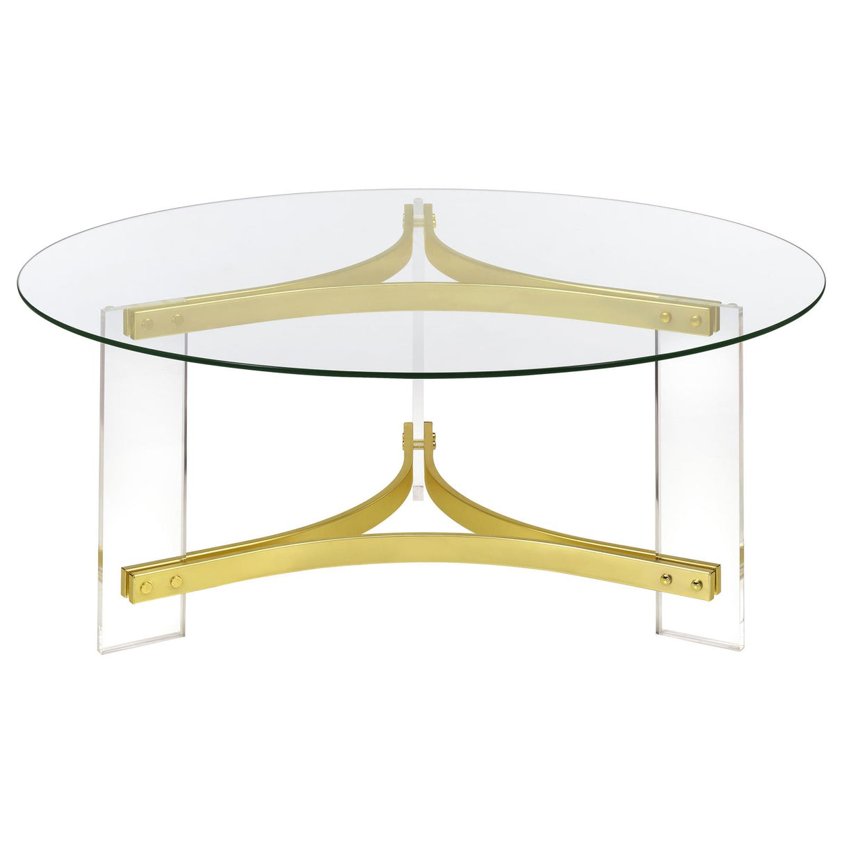 Janessa Round Glass Top Coffee Table With Acrylic Legs Clear and Matte Brass - 710068 - Luna Furniture