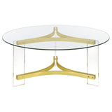 Janessa Round Glass Top Coffee Table With Acrylic Legs Clear and Matte Brass - 710068 - Luna Furniture