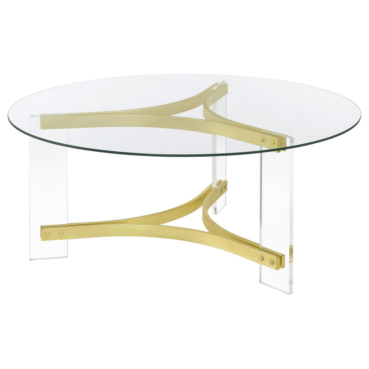 Janessa Round Glass Top Coffee Table With Acrylic Legs Clear and Matte Brass - 710068 - Luna Furniture